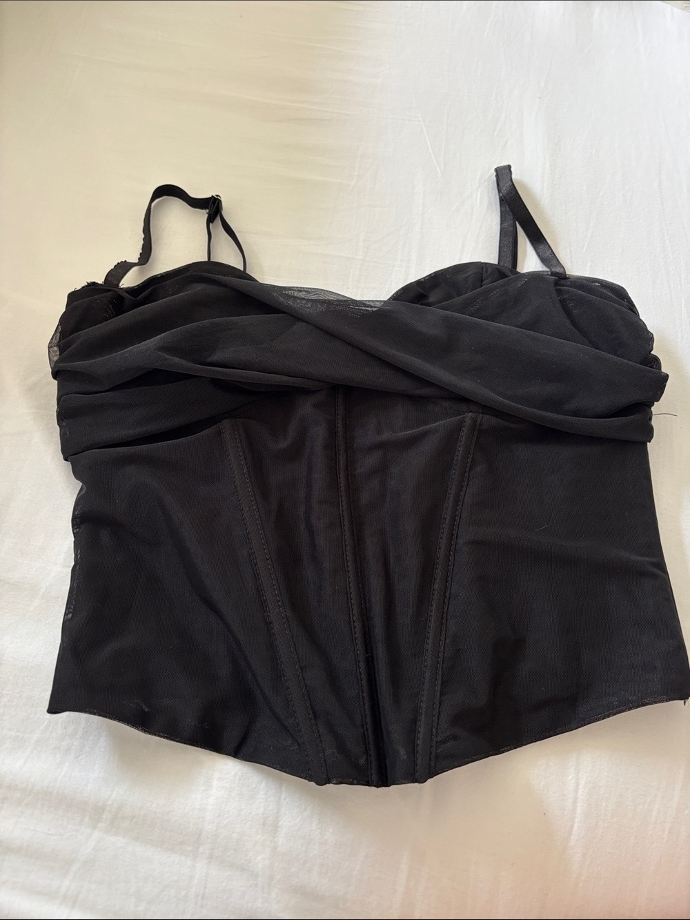 White Fox Boutique Black Ruched Corset Bustier Top
